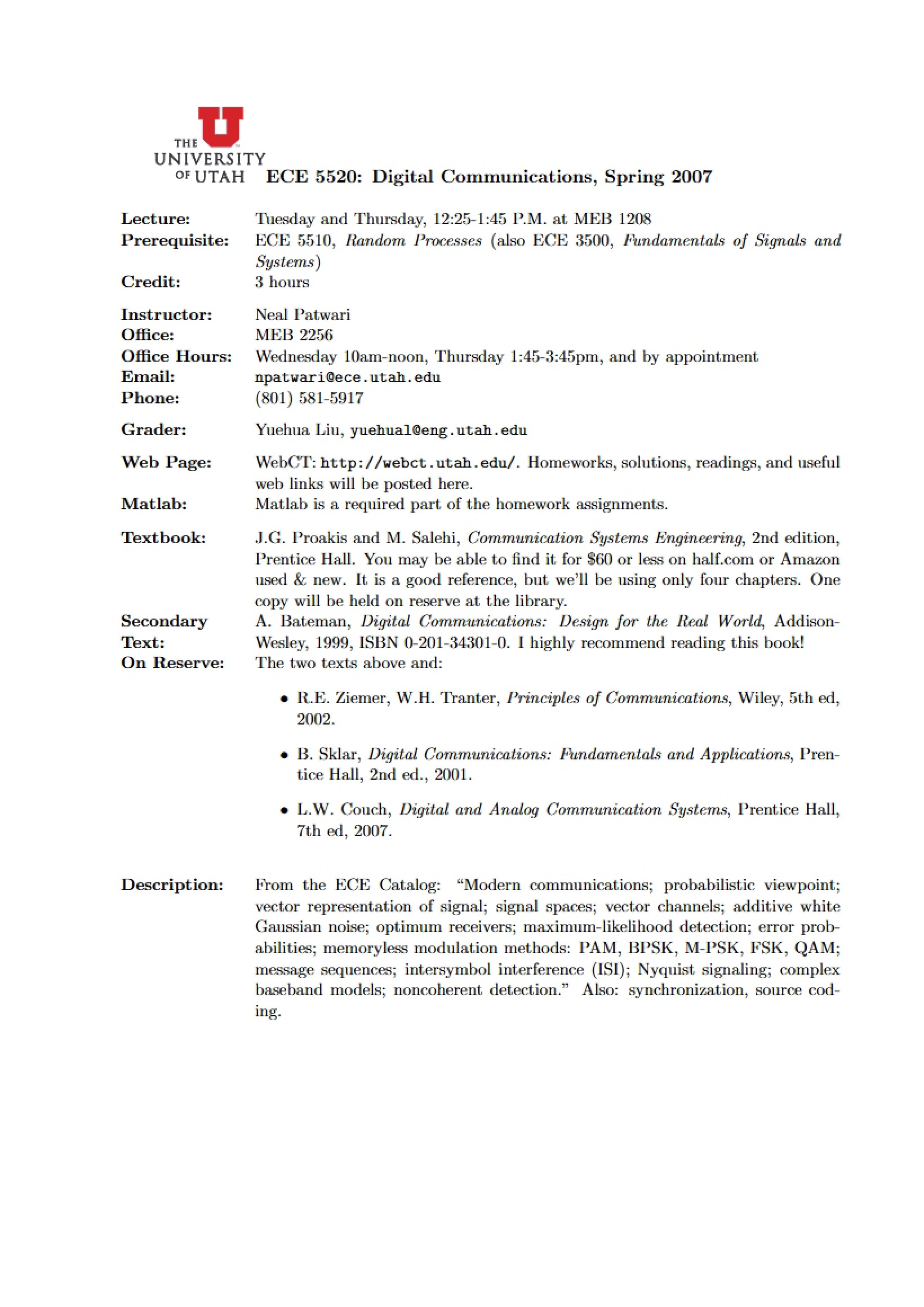 Syllabus for Digital Comm