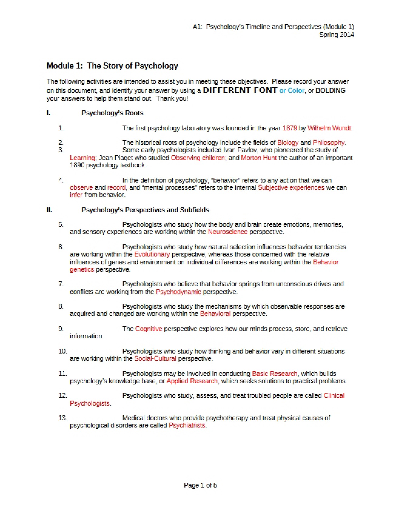 Psychology's Story Module 1