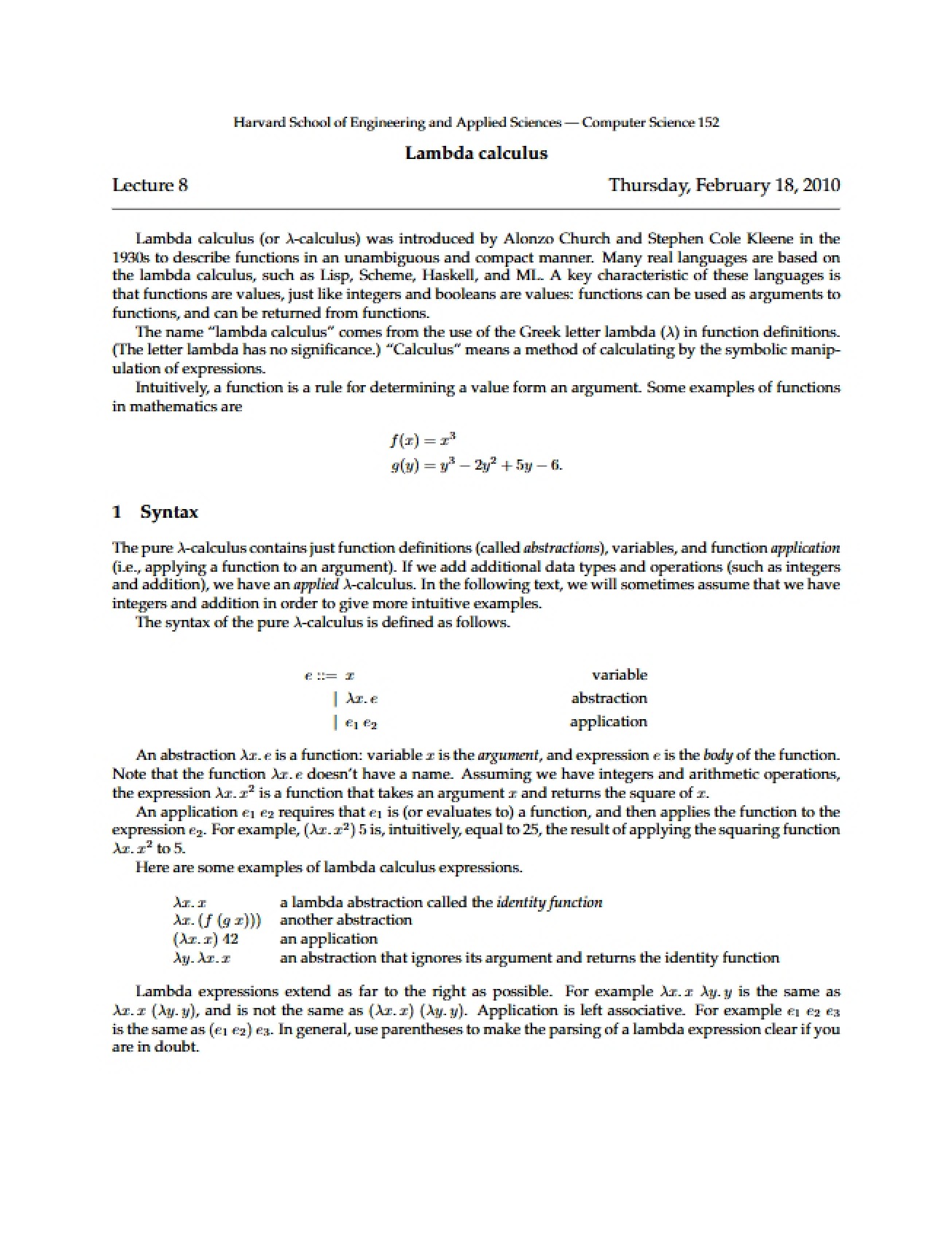 Eighth Lecture on Programming Languages