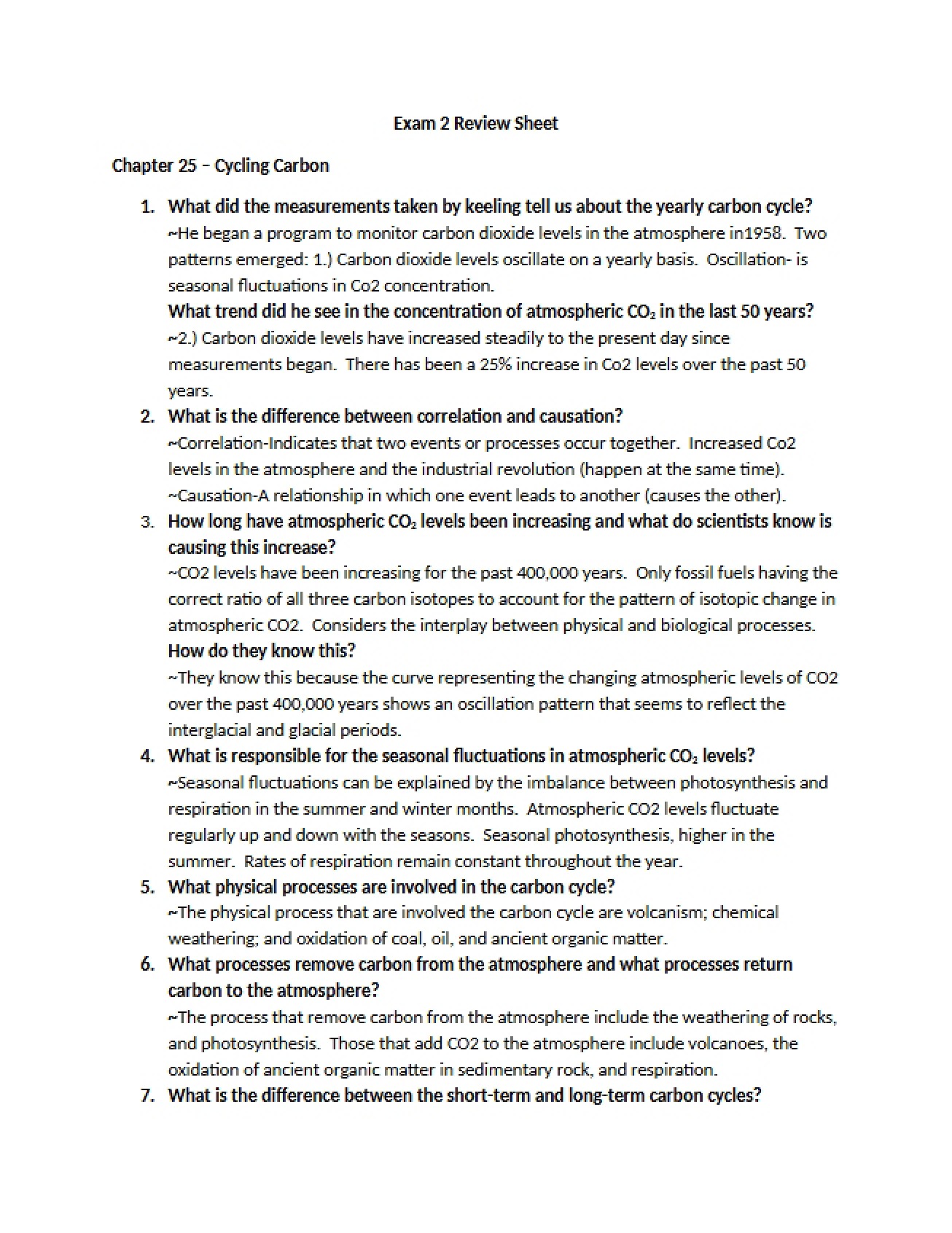 Review Sheet Exam 2