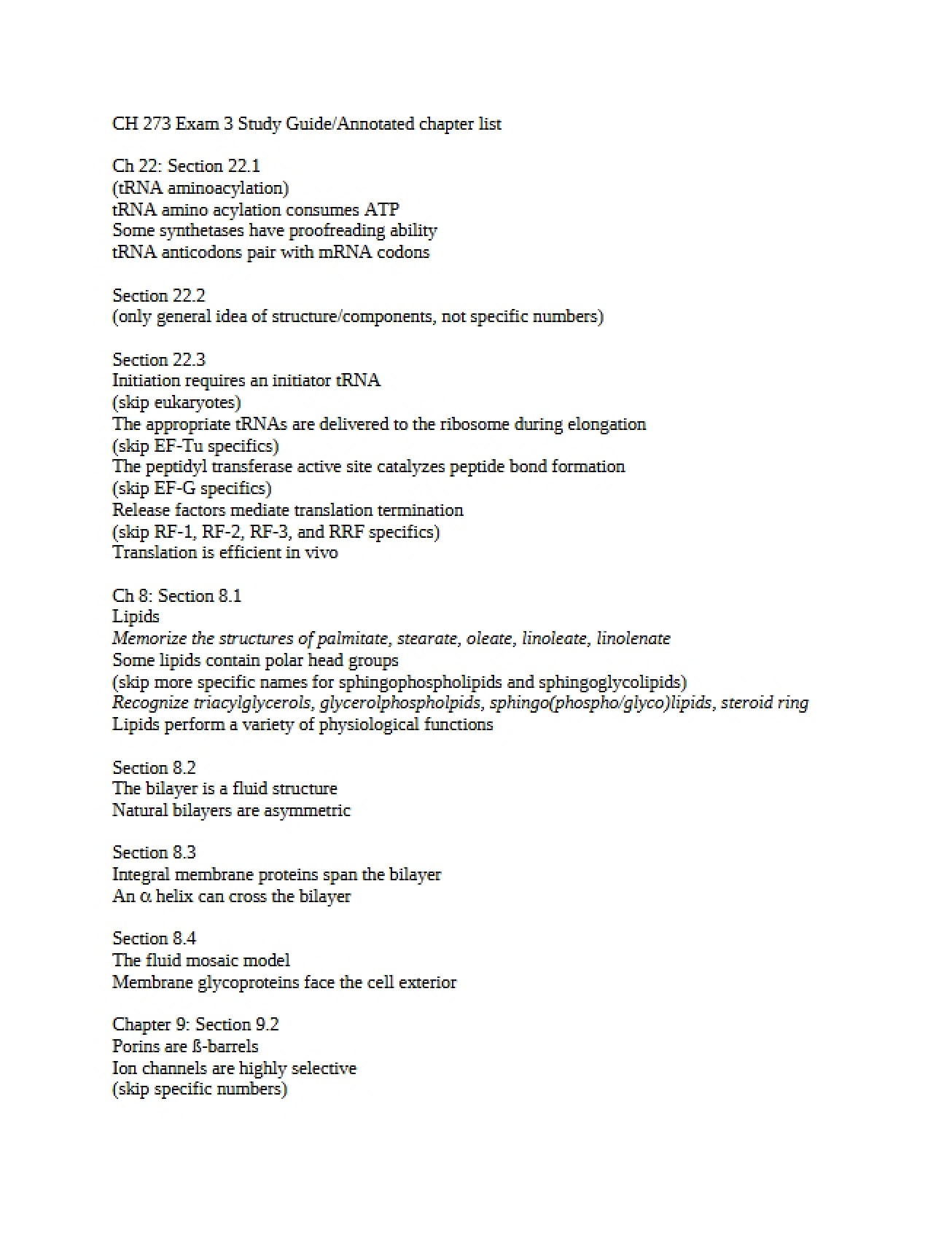 Study Guide for the Third Biochemistry Exam