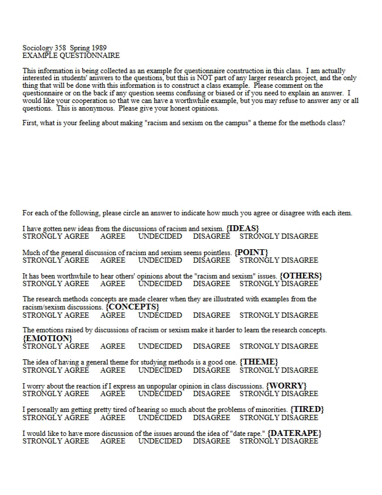 Questionnaire Example