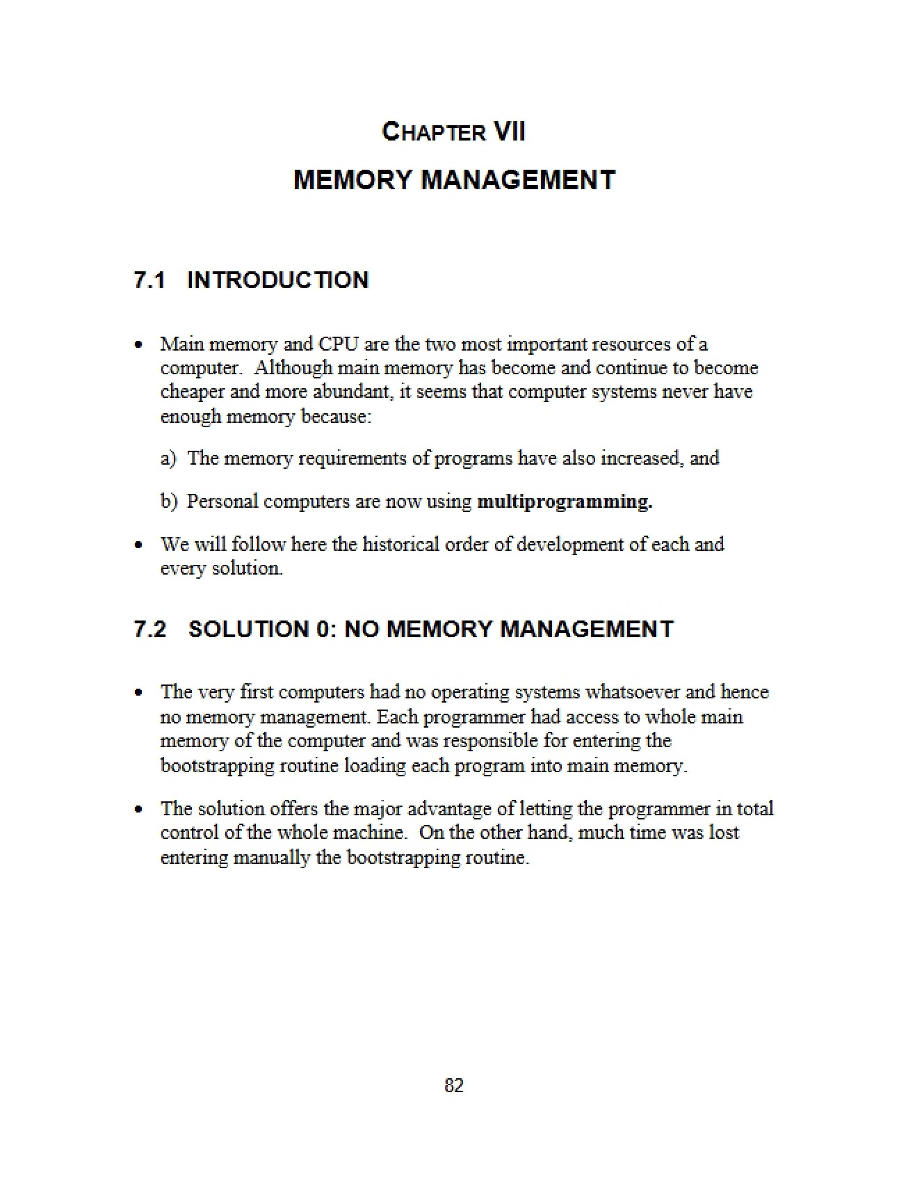 Management of Memory (Chapter Seven)