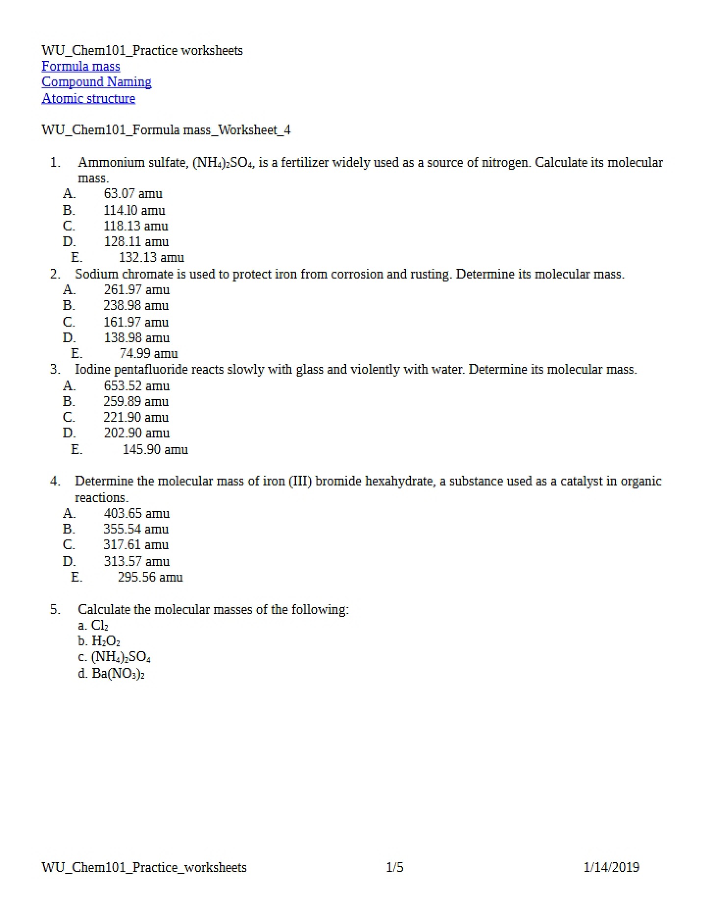 Worksheets for Practice