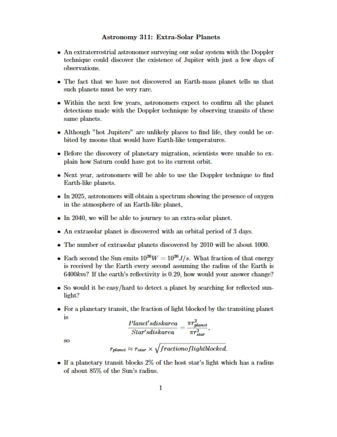Introduction to the Study of Extra-Solar Planets