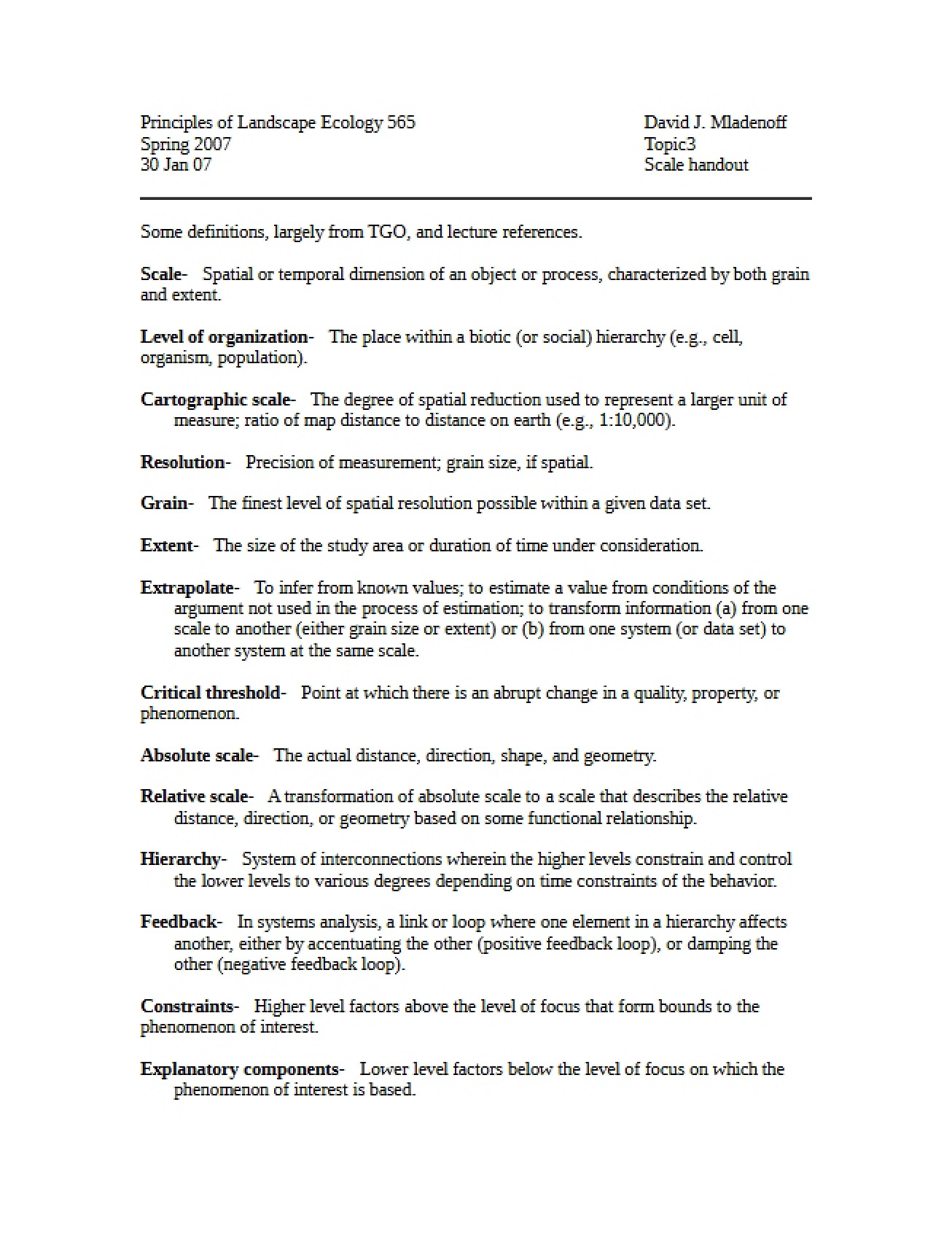 Handout on Scale Concepts