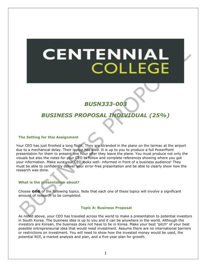Pitching an Individual Business Proposal