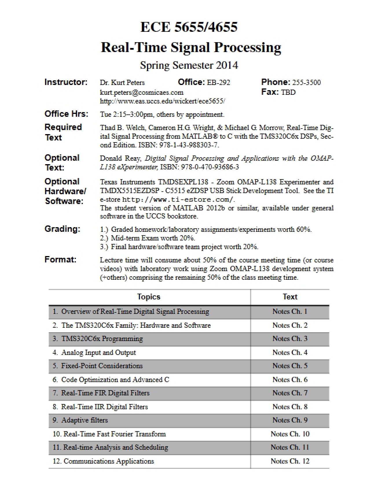 Syllabus for Real-Time Digital Signal Processing