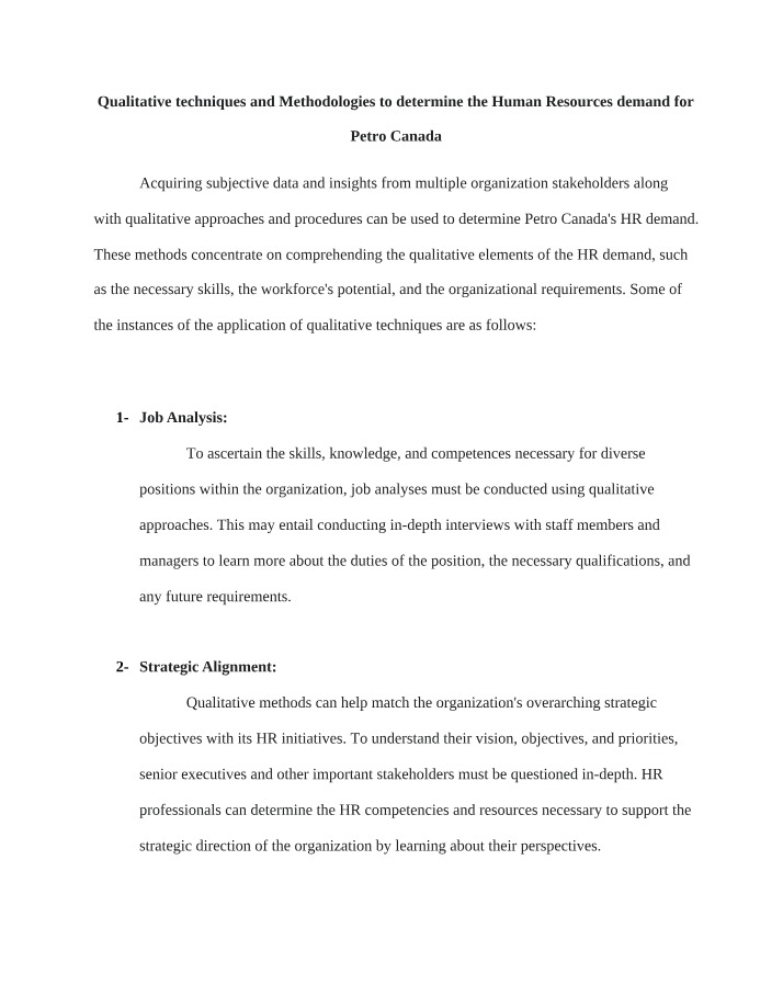 Petro Canada Human Resources Demand - Qualitative Methodologies