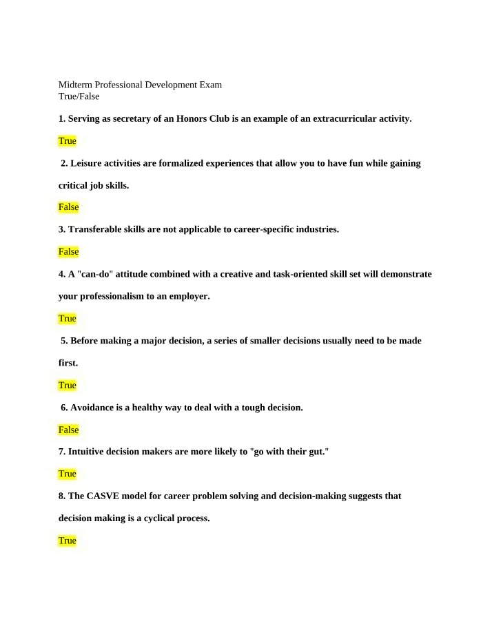 Professional Development Midterm Exam