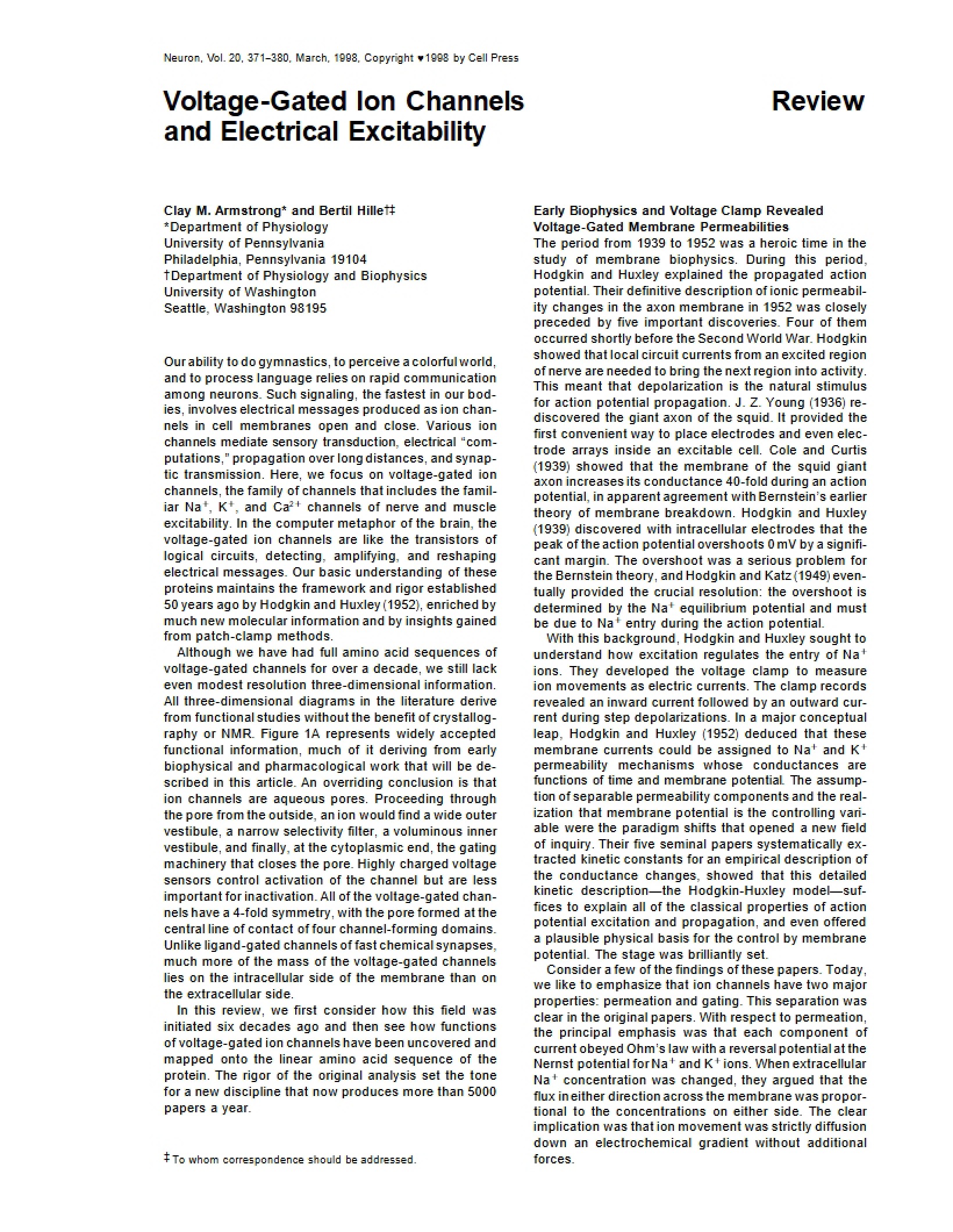 Electrical Excitability Voltage-Gated Ion Channels