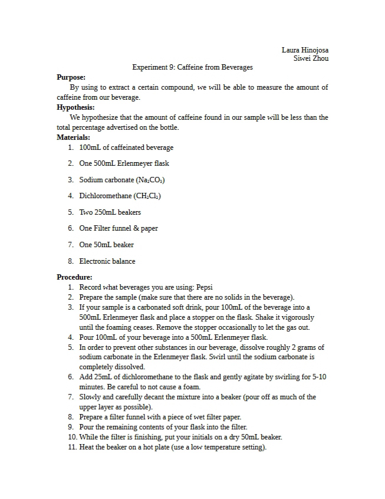 Study on Caffeine Extraction from Beverages