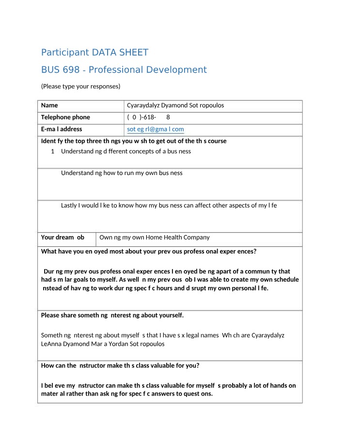 Data Sheet for Participants