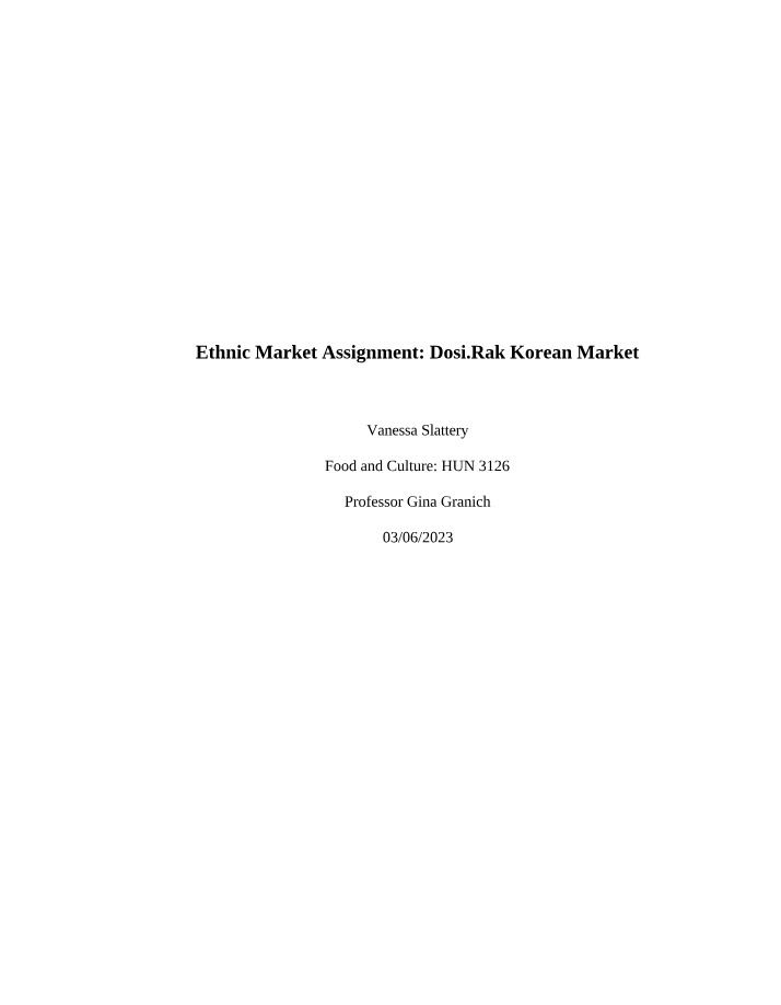 Dosi.Rak Korean Market - Ethnic Market Assignment