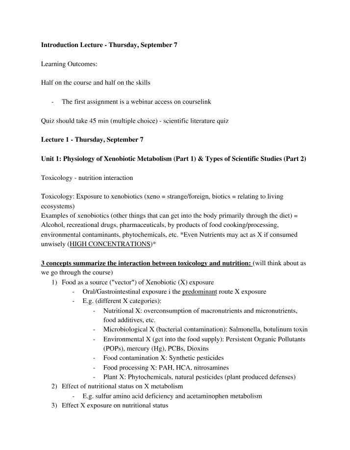 Xenobiotic Metabolism - Toxicology and Nutrition