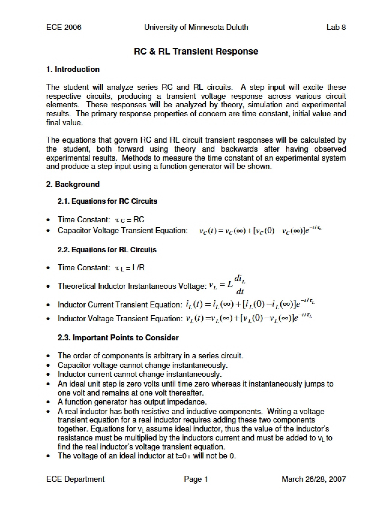 Transient Response of RC and RL
