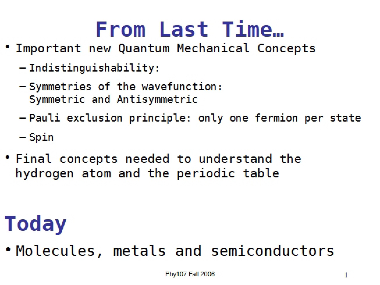 Physics 107 Class Summary