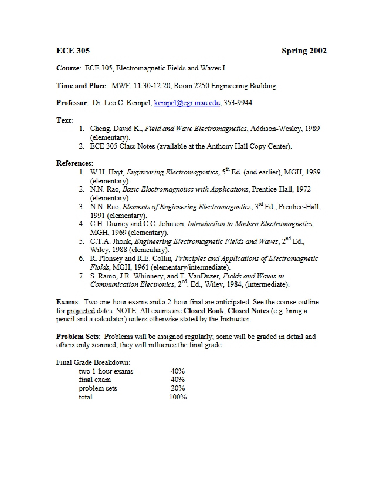 Fields and Waves Syllabus