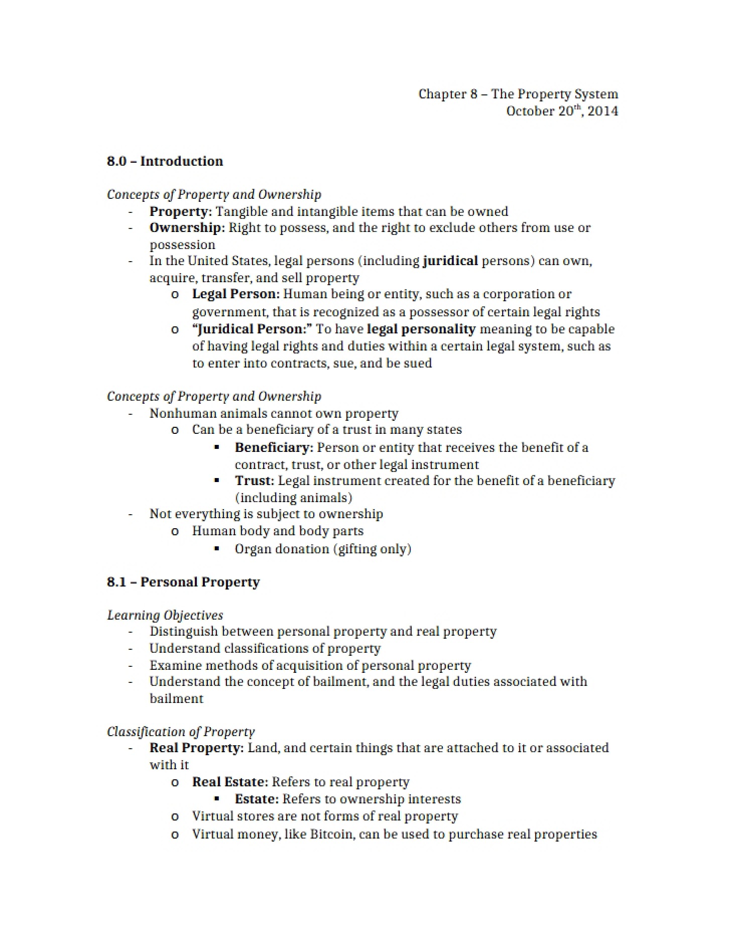 System of Property (Chapter 8)