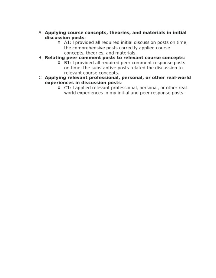 Rubric Criteria for Discussion Posts