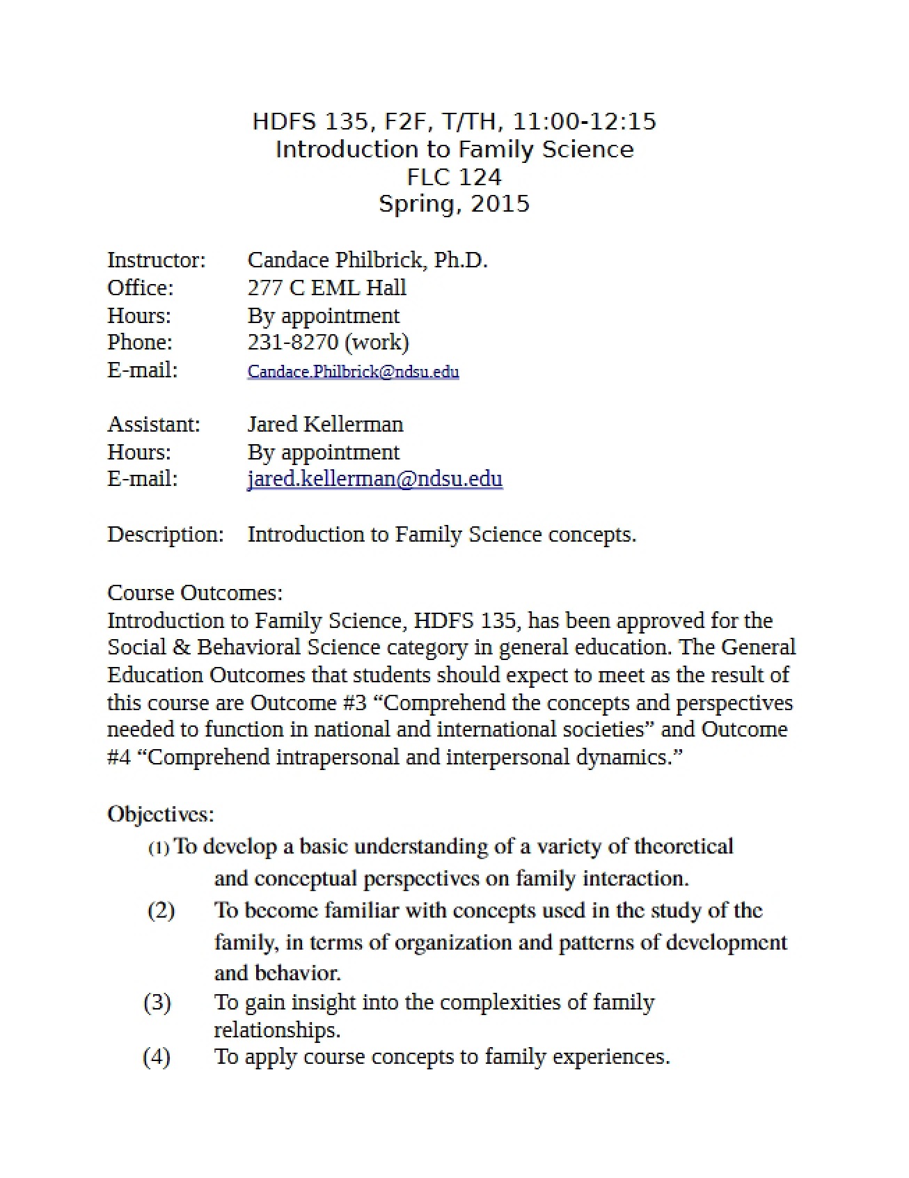 Spring 2015 Family Science Outline