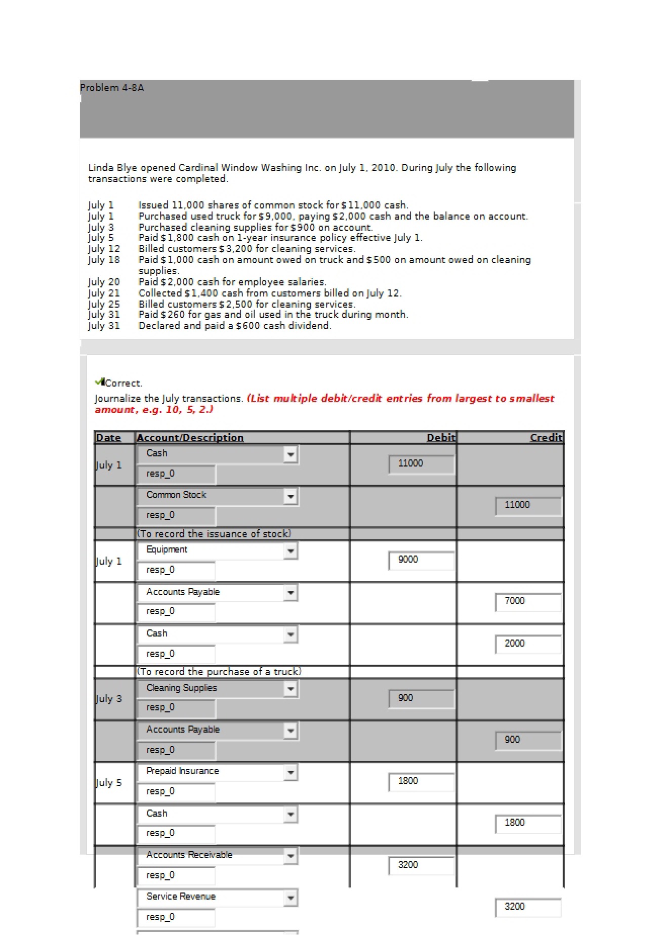 Problem 4-8A