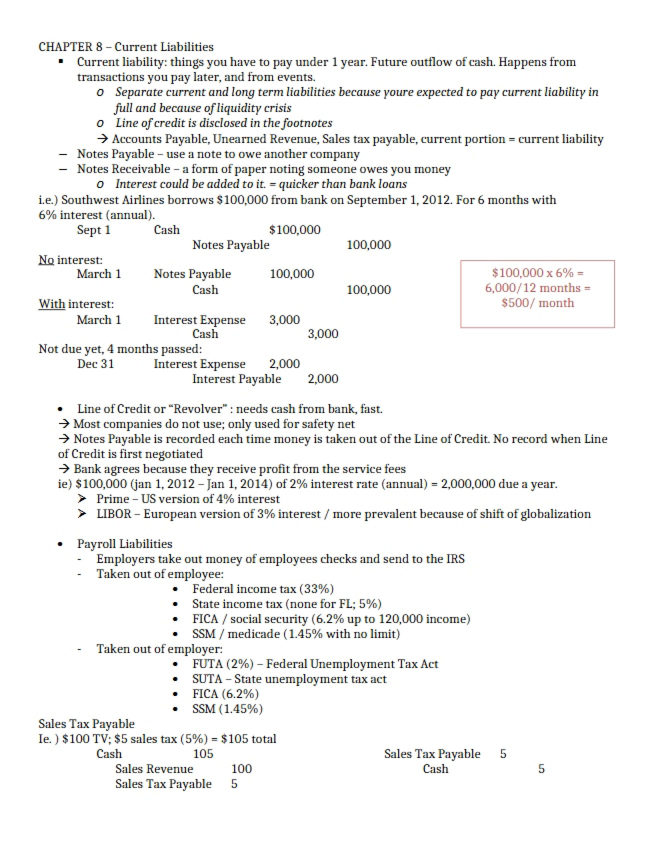 Liabilities Current (Ch 8)
