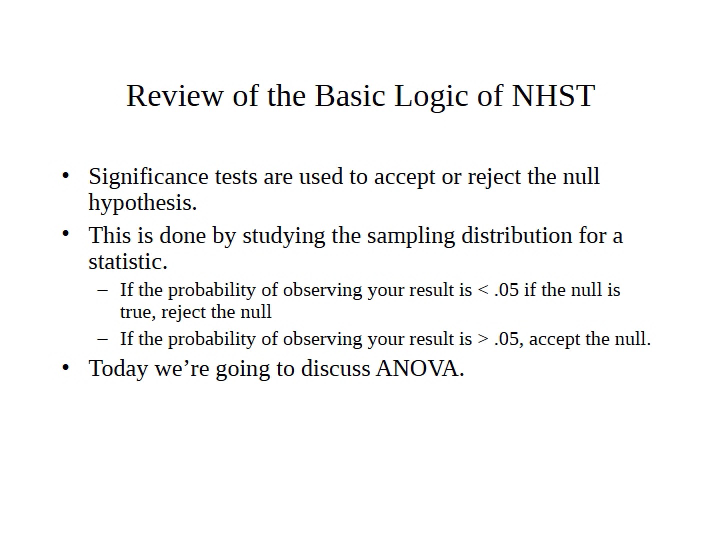 NHST Basic Logic Review