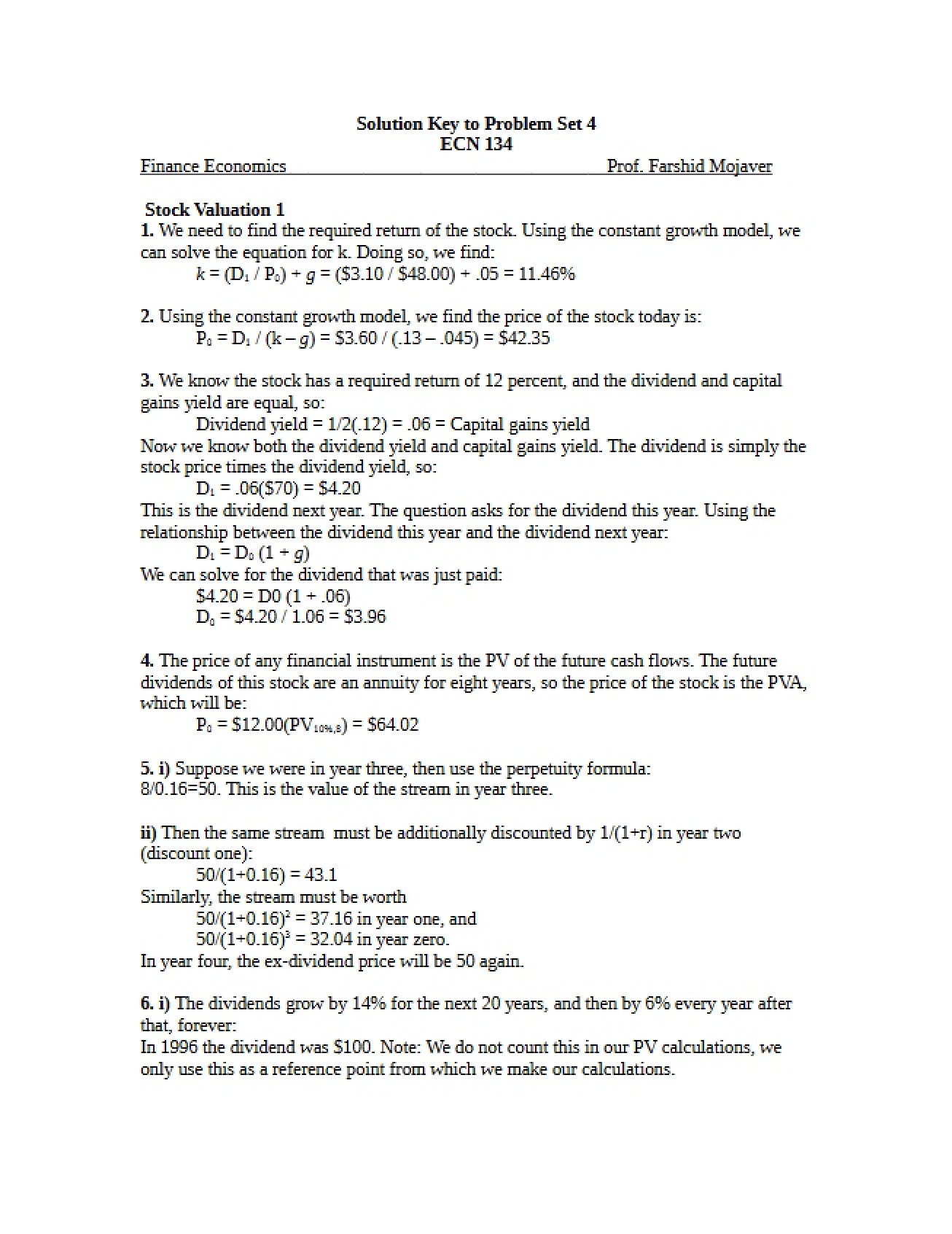 Spring 10 Homework 4 Solutions