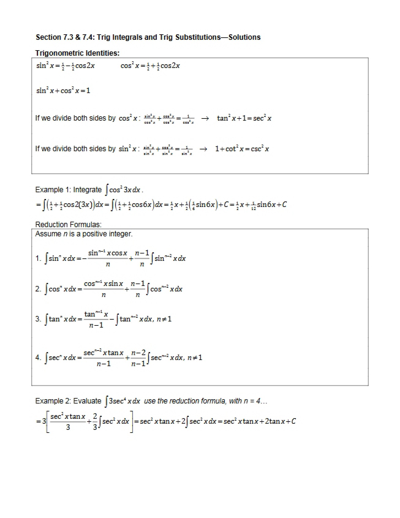 Solutions to Worksheet 7.3-7.4