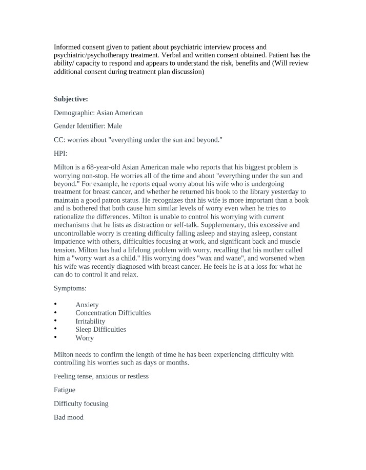 Worry and Anxiety - A Case Study