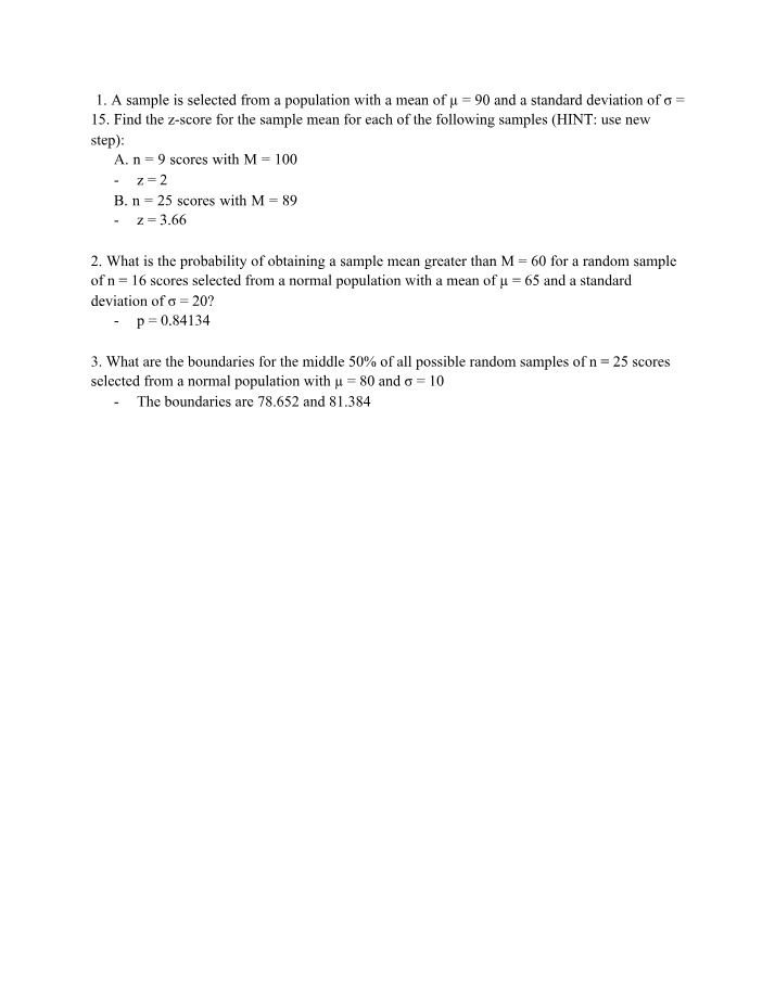 Z-Score for Sample Means and Probability Distributions