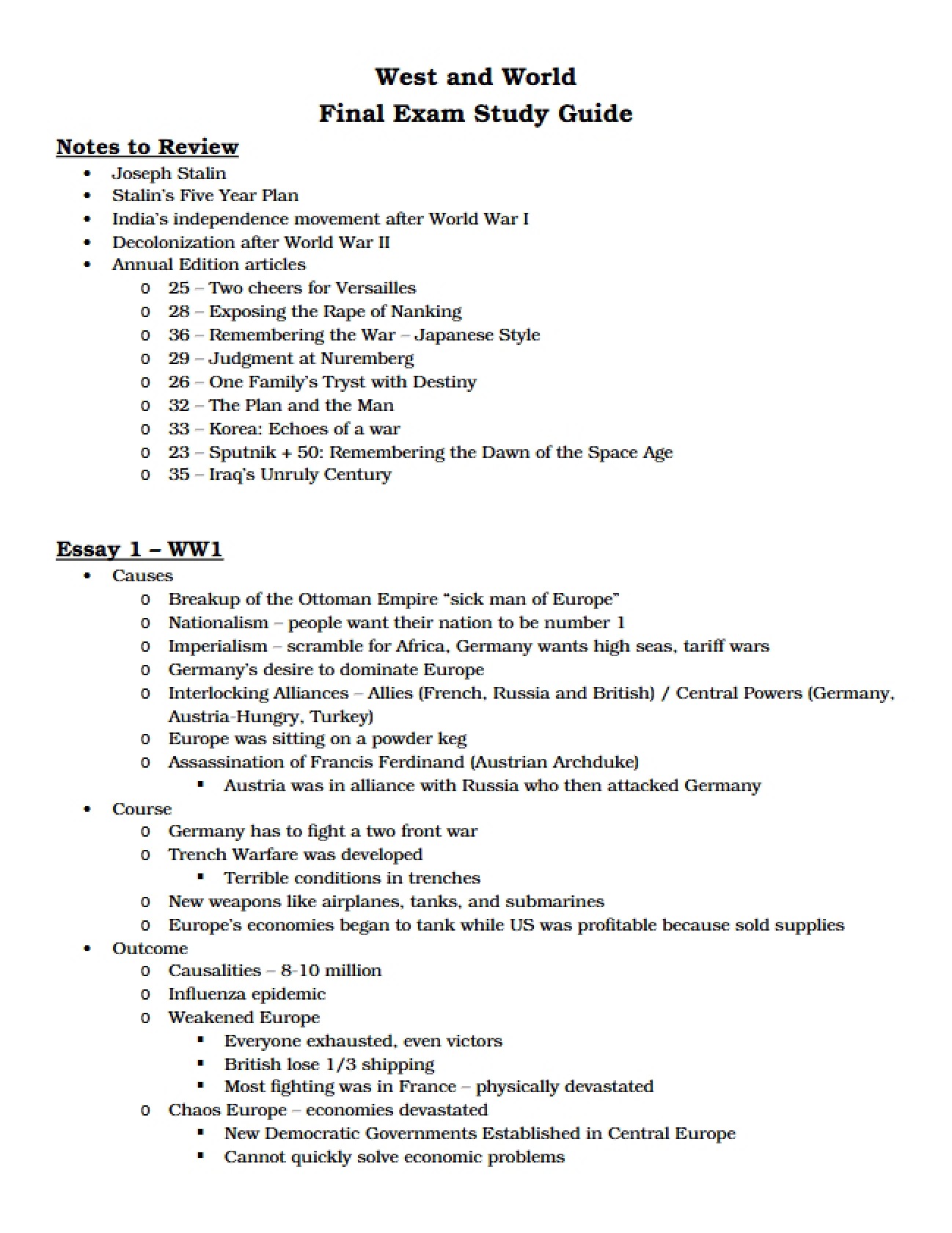 Comprehensive Study Materials for Final Exam