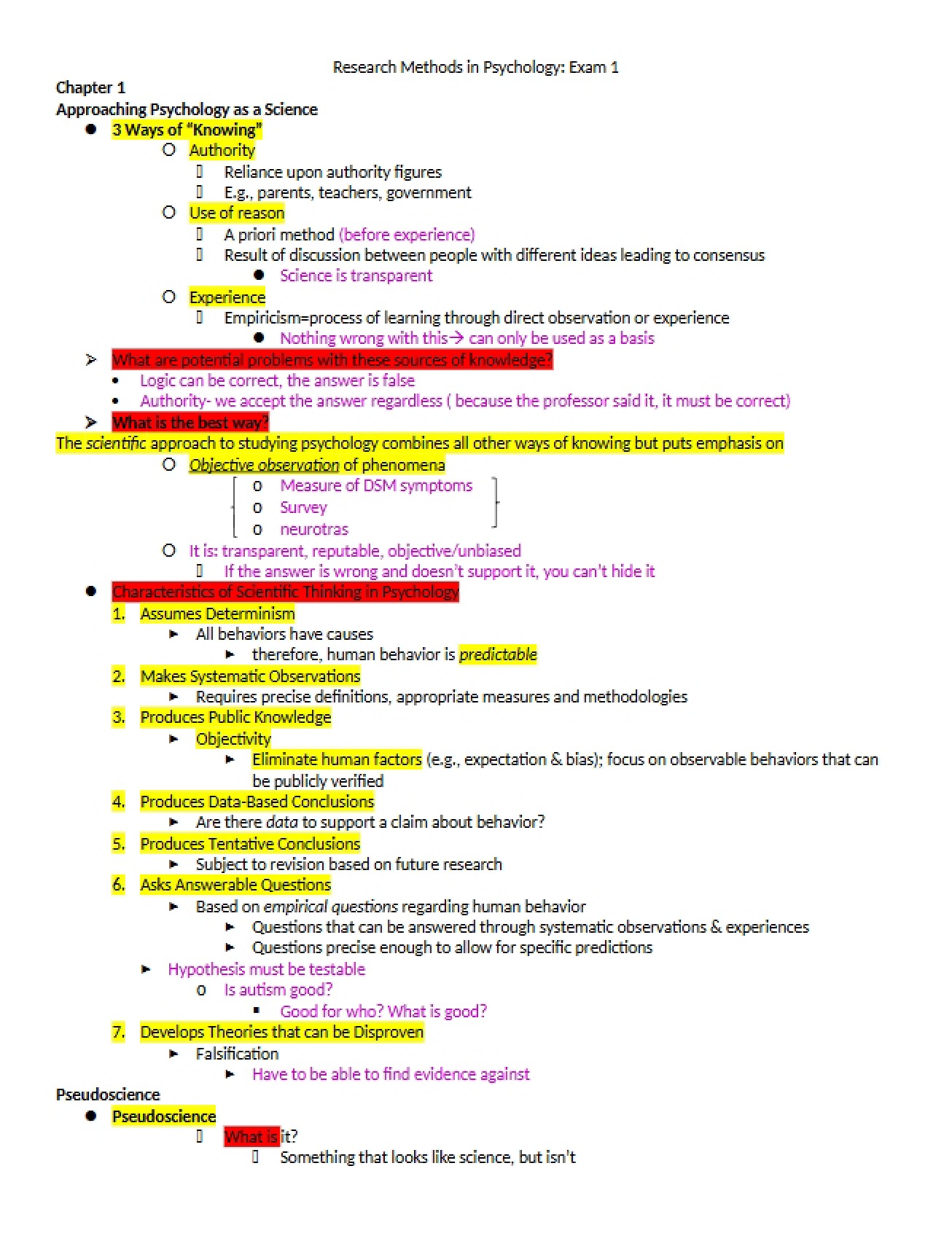 Exam 1 Psych Research Methods