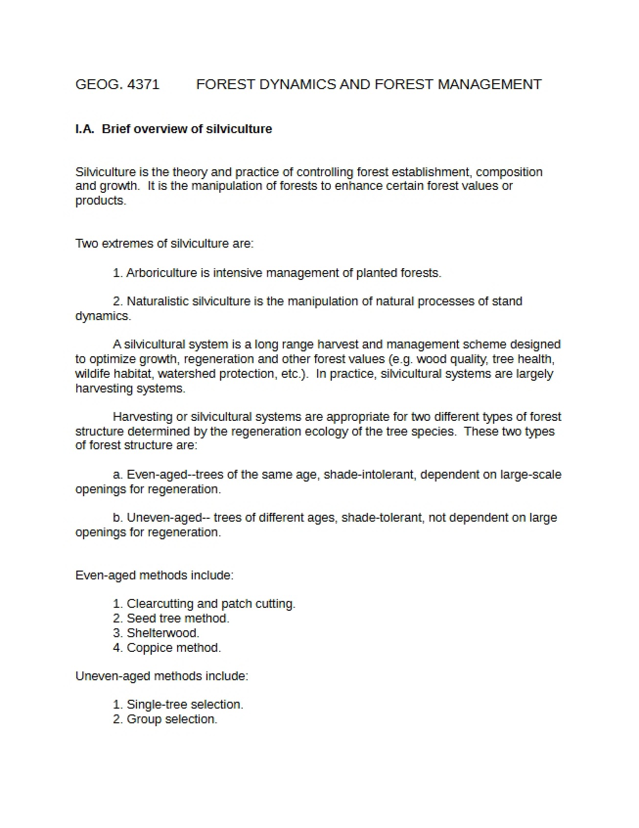 Forest Management and Dynamics