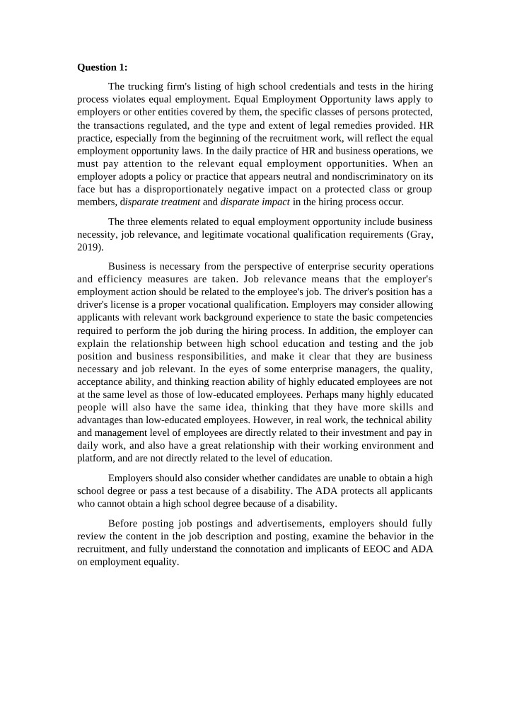 Equal Employment Opportunity Laws - Discussion 3