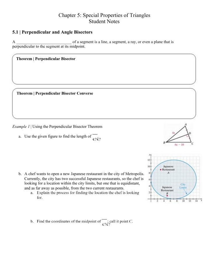Special Properties of Triangles - Perpendicular and Angle Bisectors