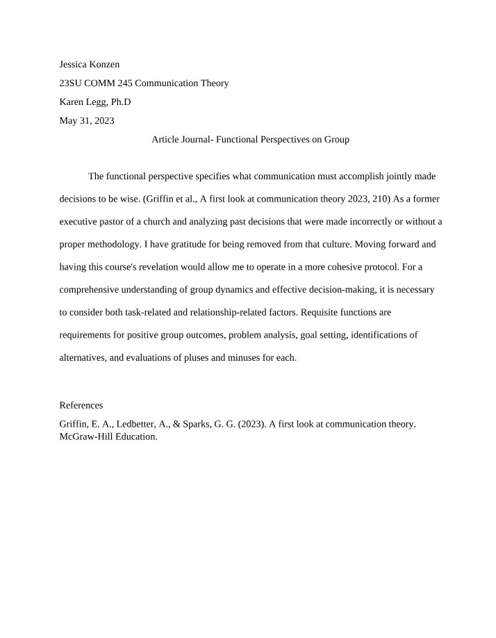 Enhancing Group Decision Making A Functional Perspective Part One