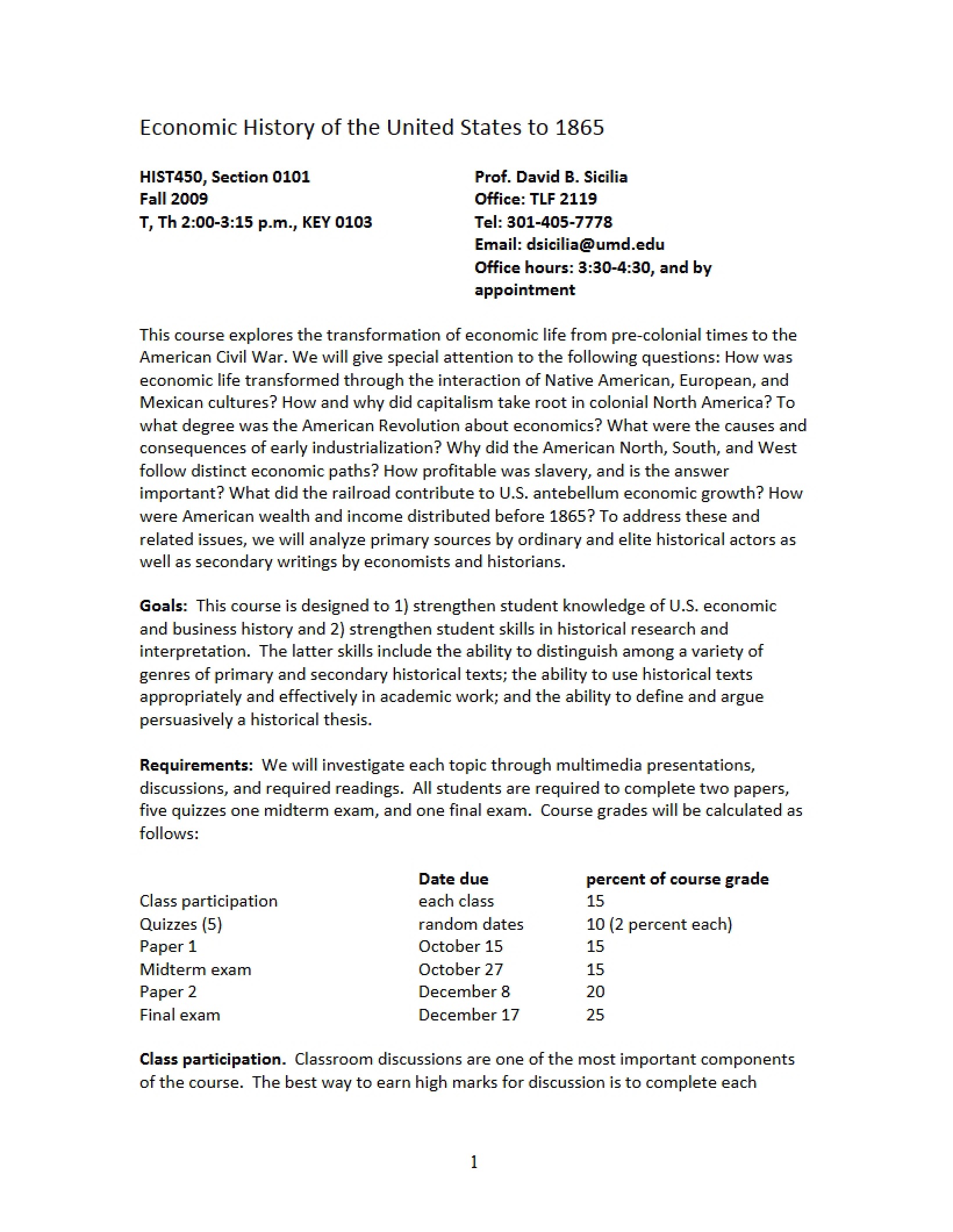 Economic History Syllabus