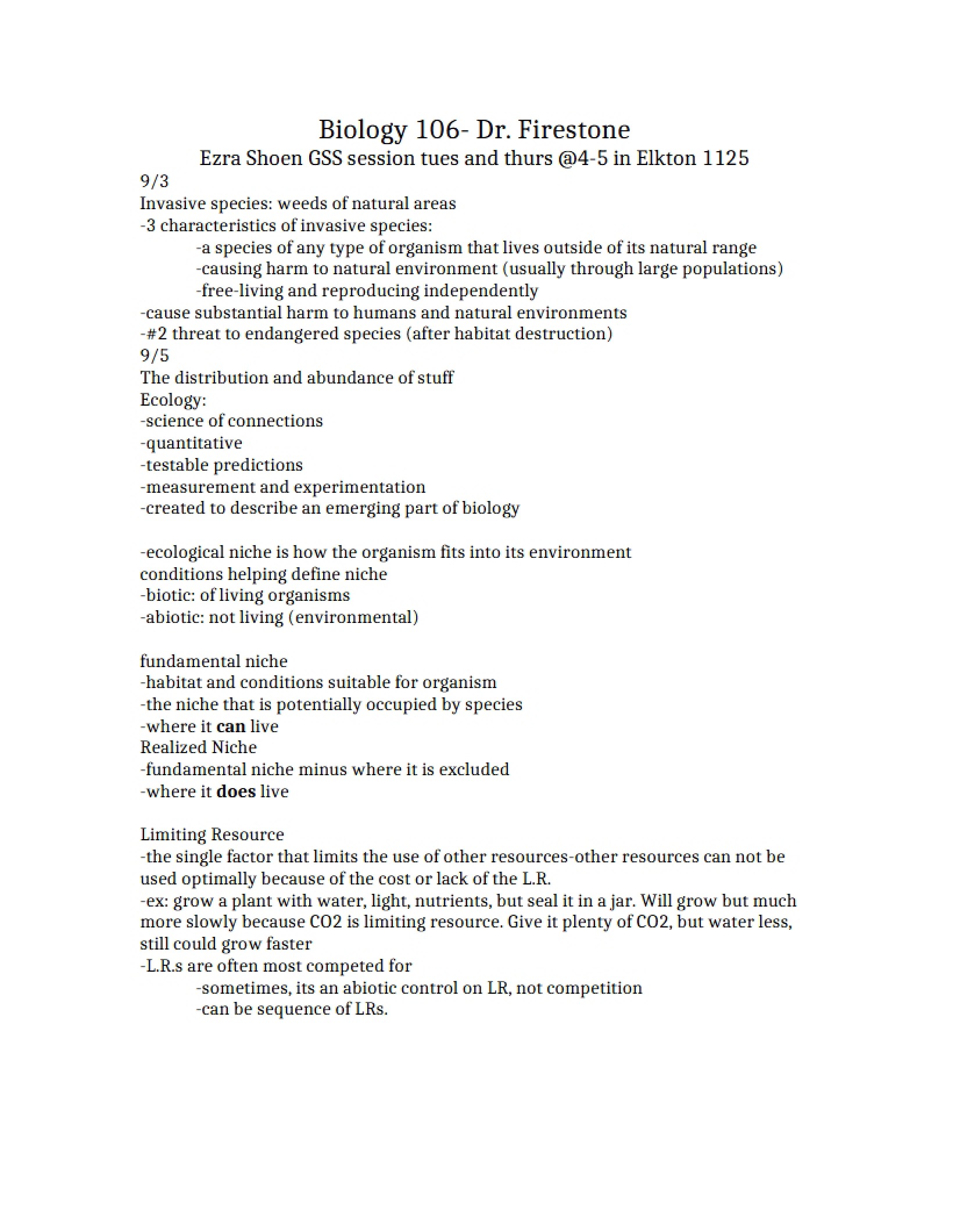 Notes on Biology