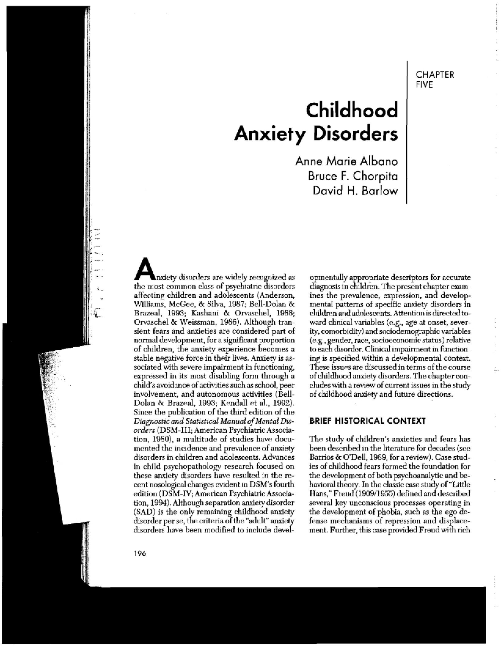 Anxiety Disorders in Children
