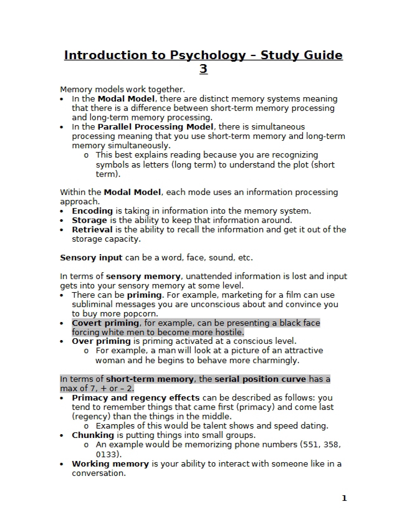 Psychology Course Examination Guide