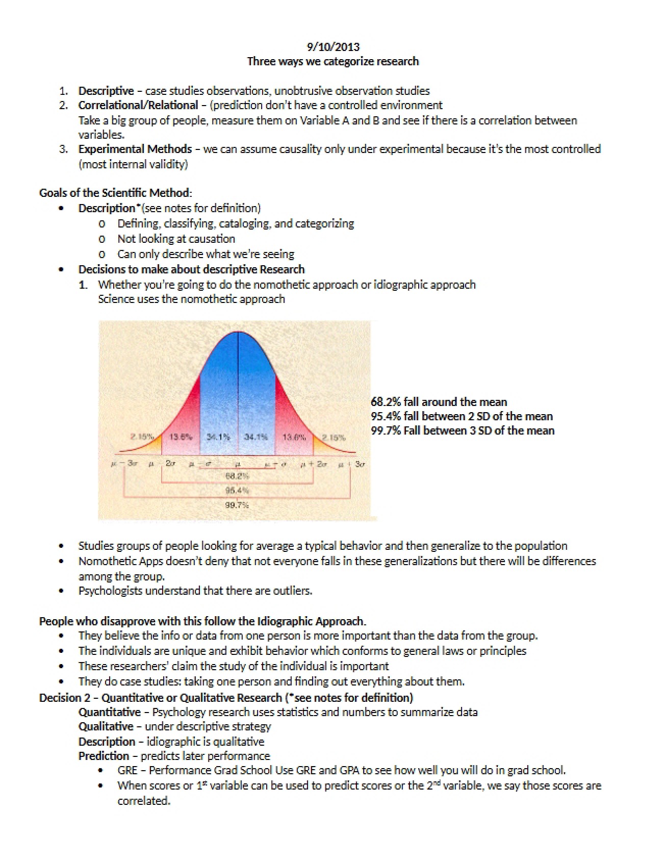 Research Methods Notes September Tenth 2013