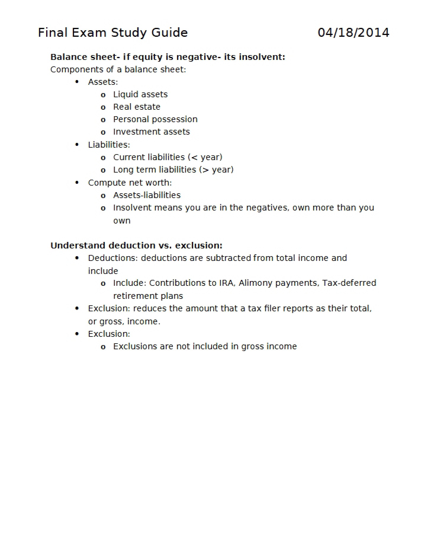 Study Guide for Final Exam