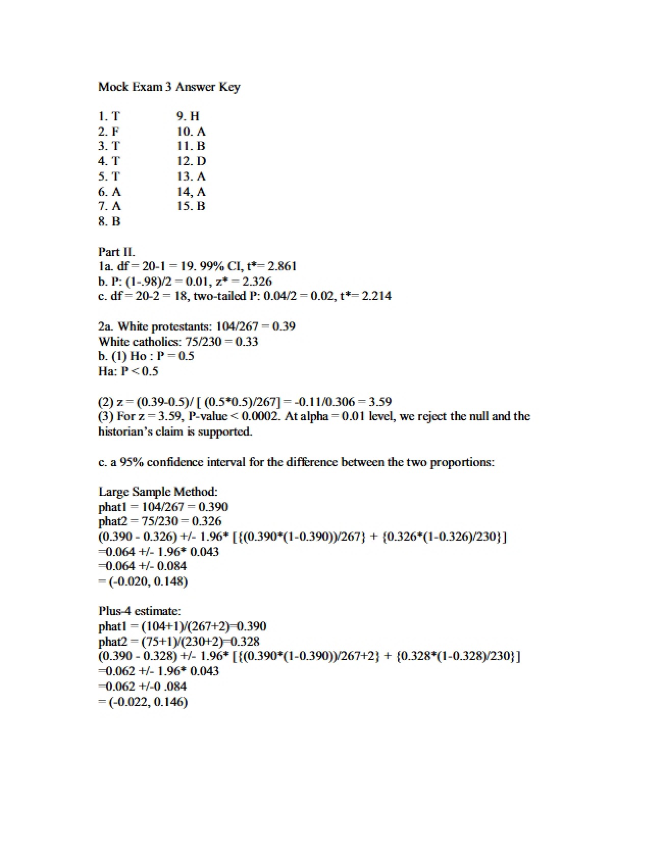 Answer Key for Third Mock Exam