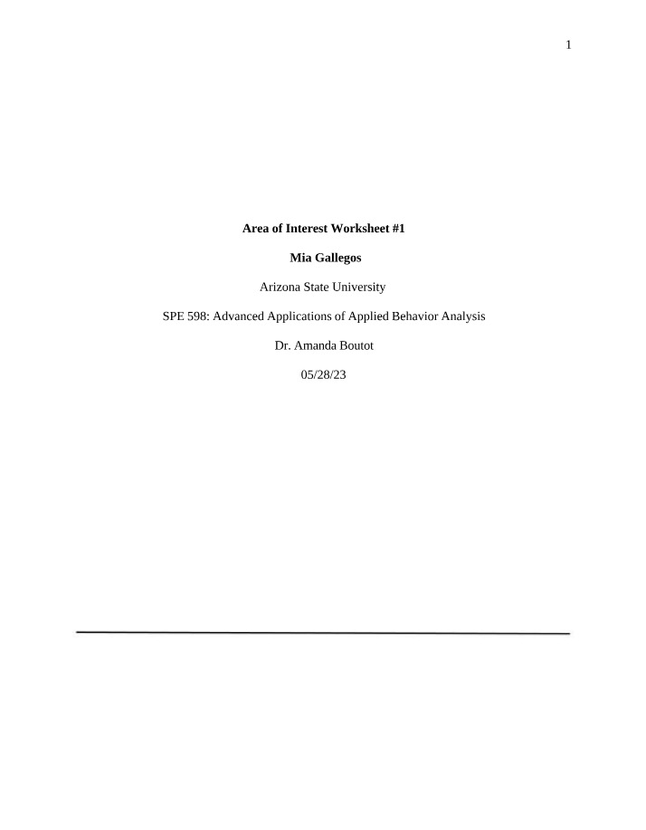Worksheet 1 for Area of Interest