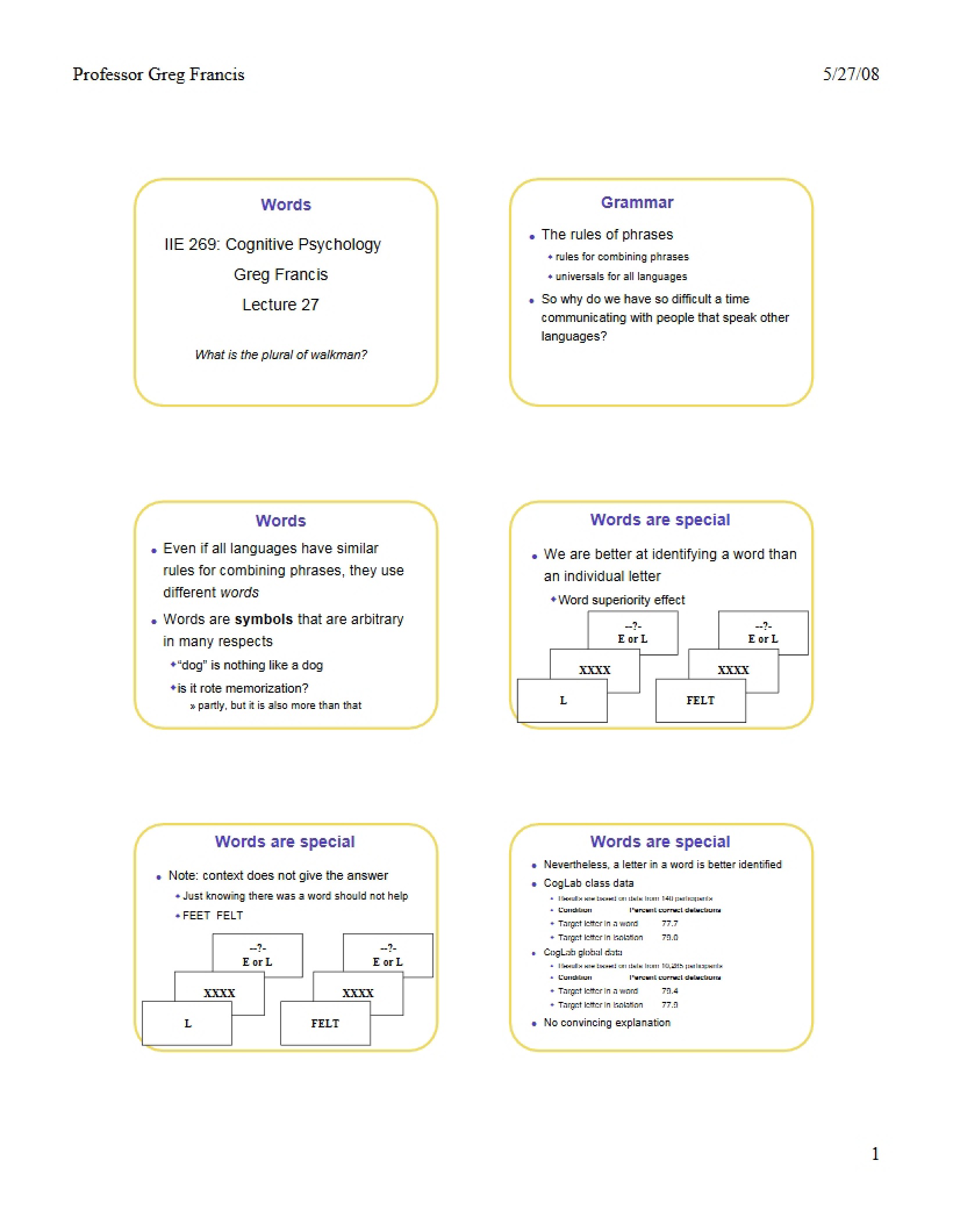 Slides from Lecture Twenty-Seven