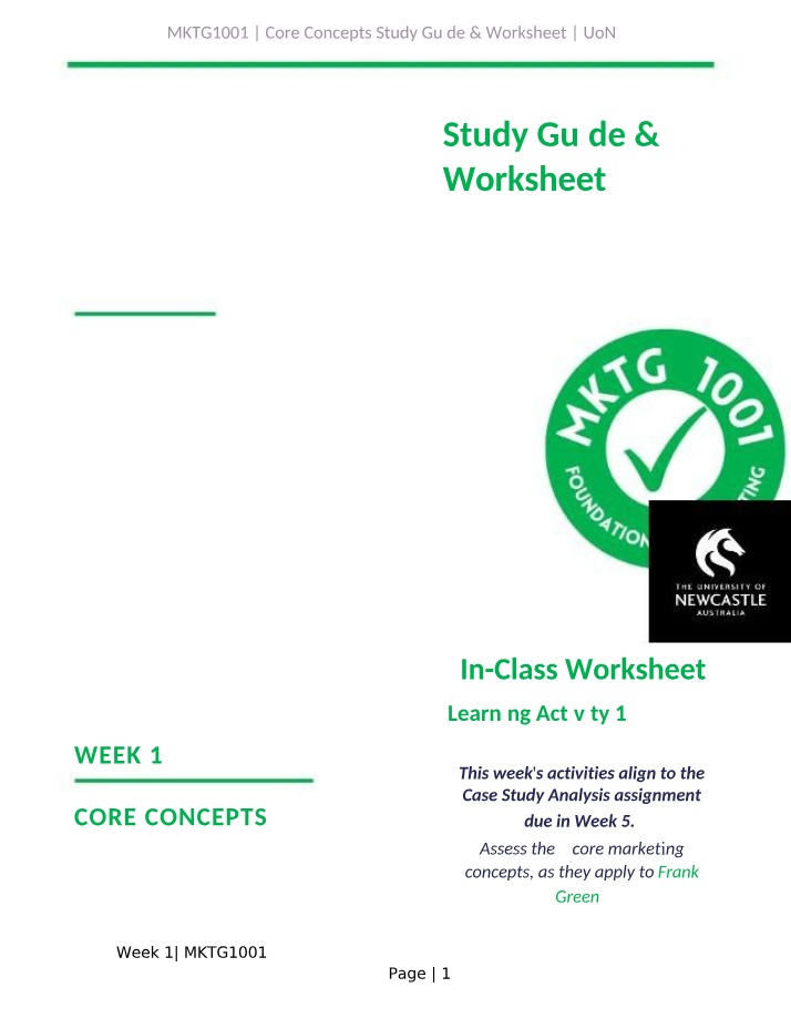 Workbook for MKTG1001 Week 1