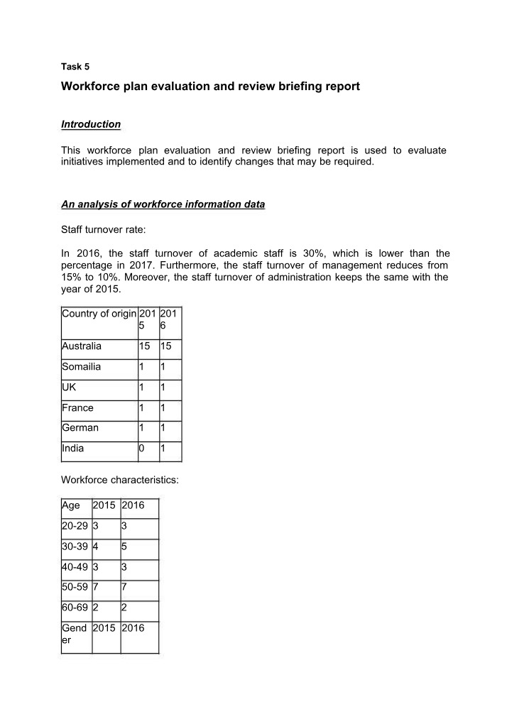 Workforce Plan Evaluation and Review Report