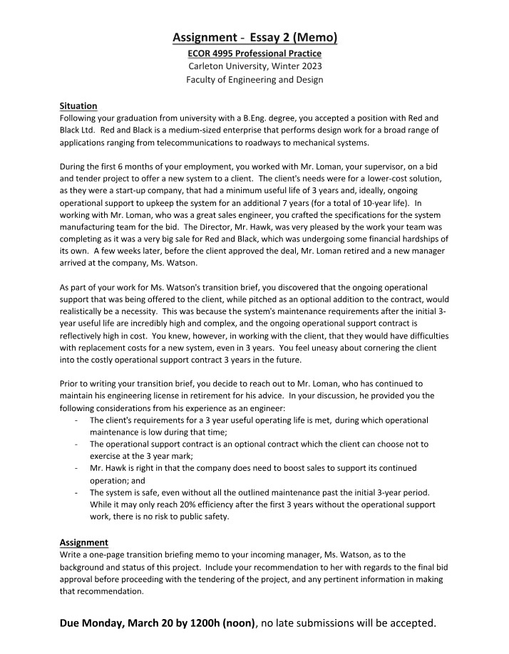 Essay 2 Assignment (Memo)